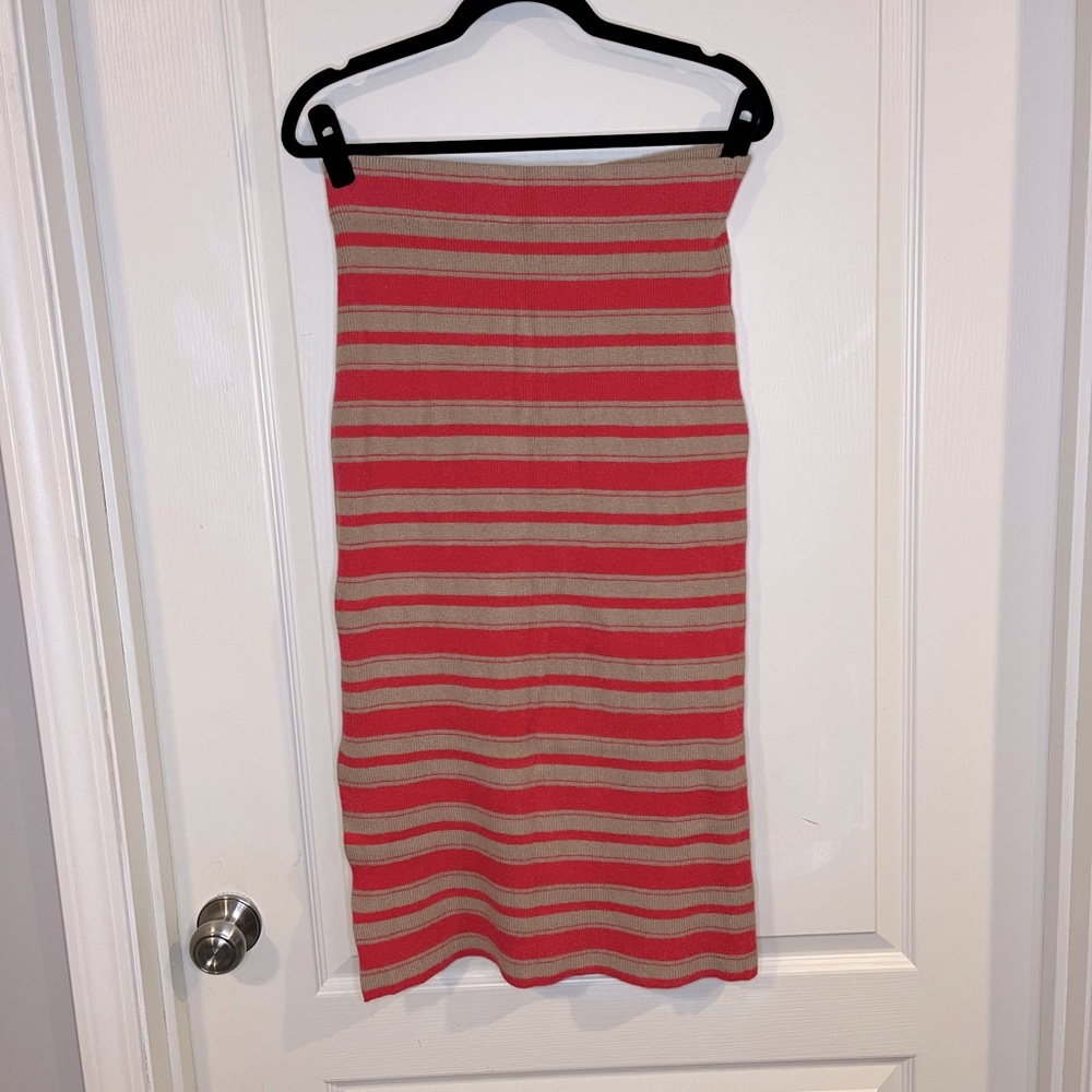 Ann Taylor Striped Magenta and Tan Women's Knit Midi Skirt
